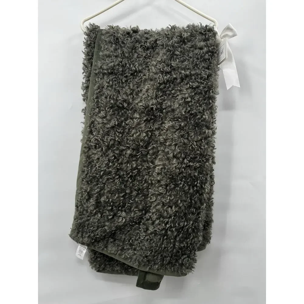 Pottery Barn Curled Luxe Moss Green Faux Fur Throw Blanket 50x60in NWT